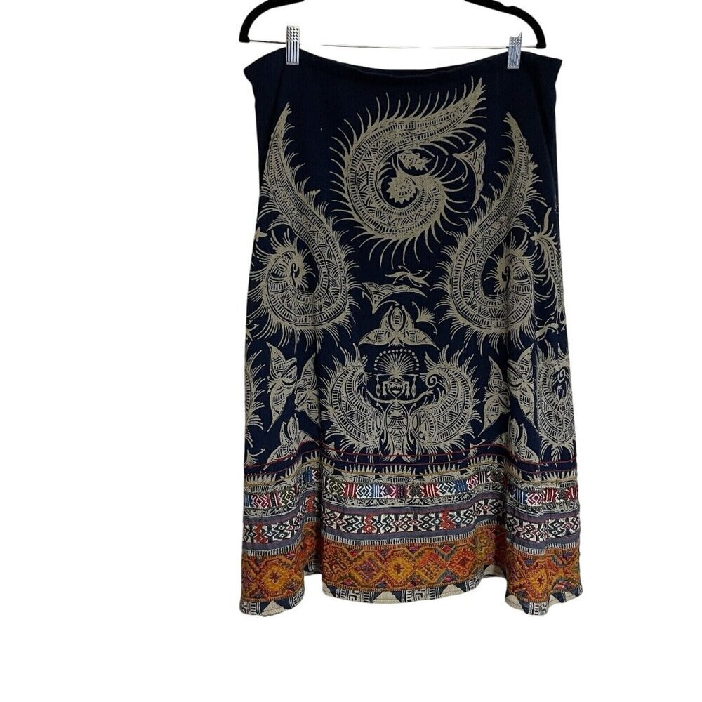Chicos Women Sz 0/S Blue Multicolor Embroidered Patchwork Hemline A-Line Skirt